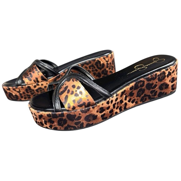 Jessica Simpson Size 11 Leopard Platform Sandals Shoes Heels Brown and Black New - Picture 9 of 10